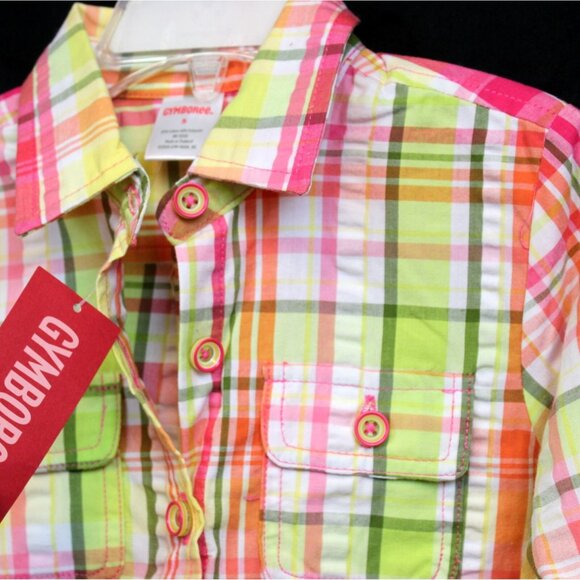2010 Gymboree Citrus Cooler Plaid Shirt sz 5 Button up Pink Yellow Lemon Summer - Picture 4 of 8